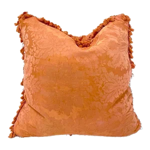Vintage Italian Coral Silk Floral Damask Pillow