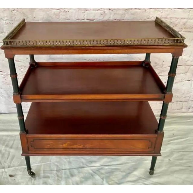 Wood Beacon Hill Mahogany Etagere Side Table With Brass Gallery For Sale - Image 7 of 13