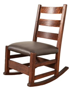Gustav Stickley Antique Mission Oak Arts & Crafts Ladder Back Rocking Chair, Circa 1910