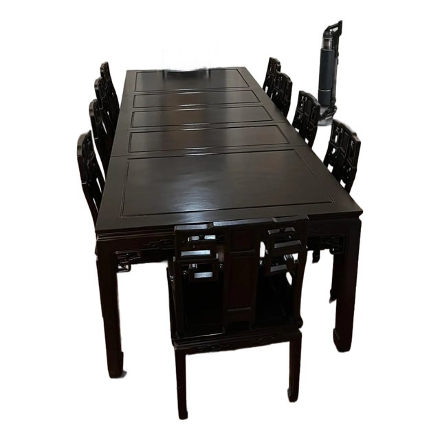 Rosewood Dining Table, 10 Chair Set, and Matching Table Pad Set of 20 For Sale