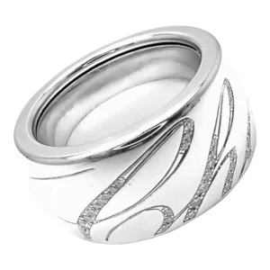 Chopard Chopardissimo 18k White Gold Diamond Signature Band Ring Size 6 Cert