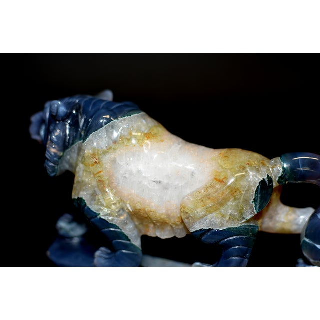 Large Gemstone Tiger Statue Agate With Crystal Geodes For Sale - Image 14 of 14