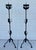 A pair of mid-20th century Spanish hand-forged black iron floor candlesticks, Torchieres each standing 60 inches high...