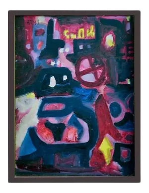 1960s "Nocturnal Train in the City" Abstract Cityscape Oil Painting, Framed