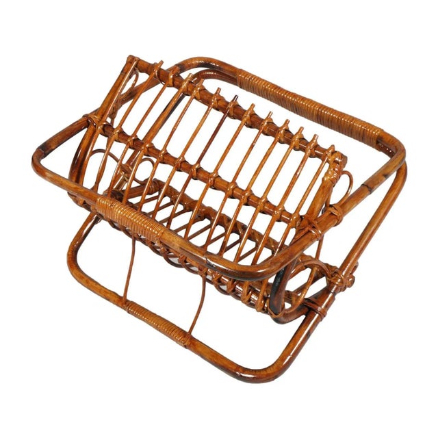 Mid-Century Modern Mid-Century Bamboo & Rattan Magazine Rack For Sale - Image 3 of 5