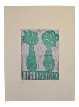 Arthur Krakower "Twin Vases" Original Monotype Early 21st Century