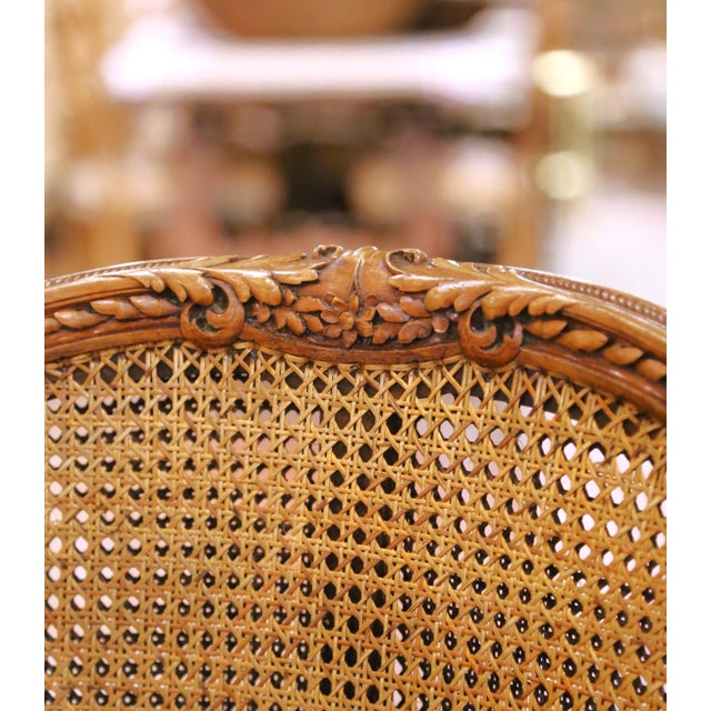 Brown 19th Century French Louis XV Walnut Double Caned Armchair With Leather Cushion For Sale - Image 8 of 11