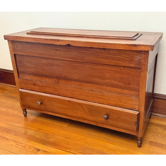 Wood 19th Century American Country Sheraton Blanket Chest With Drawer For Sale - Image 7 of 11