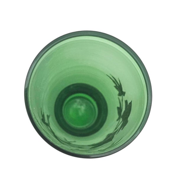 Mid-Century Frosted Emerald Glass Decanter Set With Gilt Pheasant Motif, 15" For Sale - Image 15 of 16