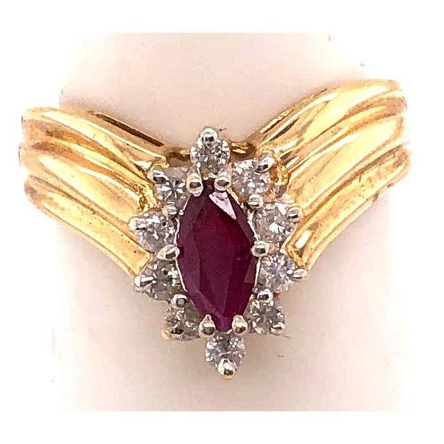 2010s 14 Karat Yellow and White Gold Ruby Ring With Diamond Accents 0.50 TDW, Size 7 For Sale - Image 5 of 10