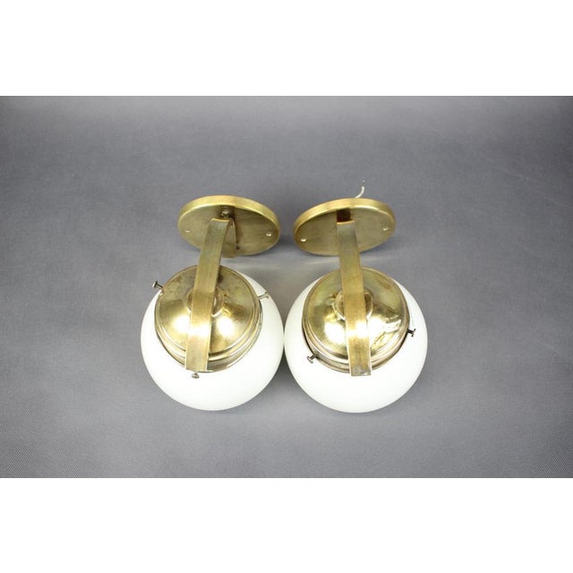 Gold Art Deco Brass Wall Lamps with Opaline Glass, Europe, 1930s, Set of 2 For Sale - Image 8 of 14