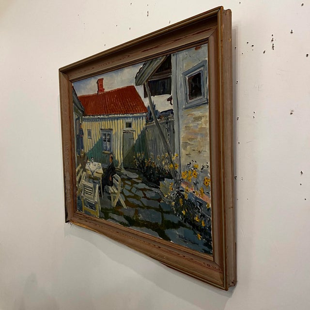 Mid 20th Century Mid Century Courtyard Oil Painting Husband and Wife For Sale - Image 5 of 12