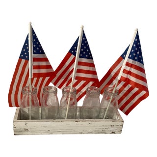 1990s Decor Vases in Wood Container. Adorable Versatile Decor to Add Flags, Flowers or Anything You Enjoy. For Sale