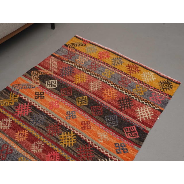 1970s Vintage Handmade Wool Cotton Red Runner Rug For Sale - Image 4 of 11