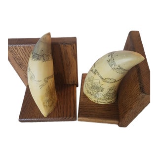Vintage Scrimshaw Bookends For Sale
