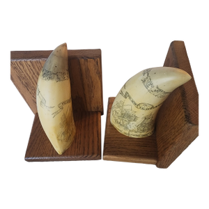 Vintage Scrimshaw Bookends