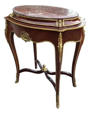 1900s French Louis XVI Mahogany Bronze Marble Side Table
