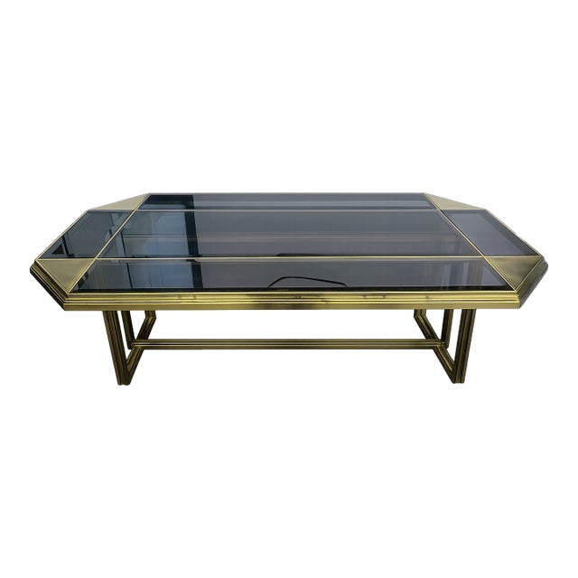 Vintage Brass and Glass Dining Table For Sale