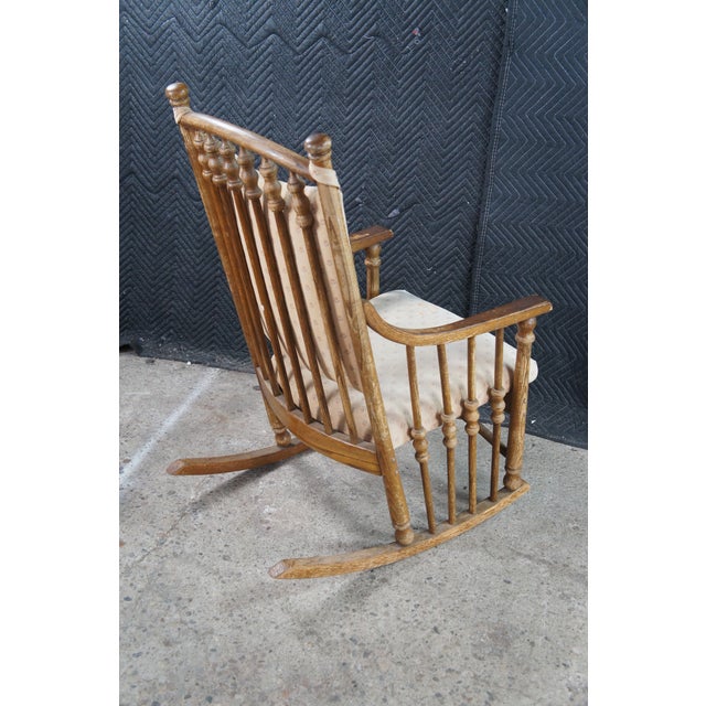 1960s Virginia House American Victorian Revival Oak Spindle Back Rocking Chair Rocker For Sale - Image 9 of 13