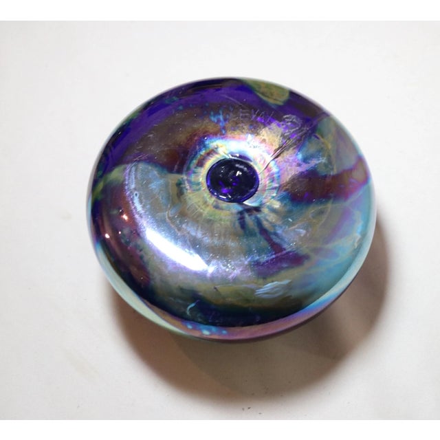 Large Vintage Hand Blown Aurene Iridescent Studio Art Glass G. Levy Paperweight For Sale - Image 11 of 12