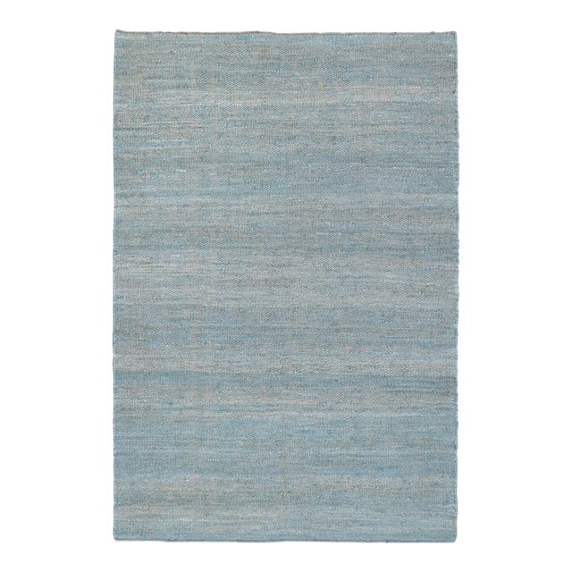 Light Blue Solid Handwoven Premium Natural Jute Yarn Flatweave Rug 10x14 Ft. For Sale