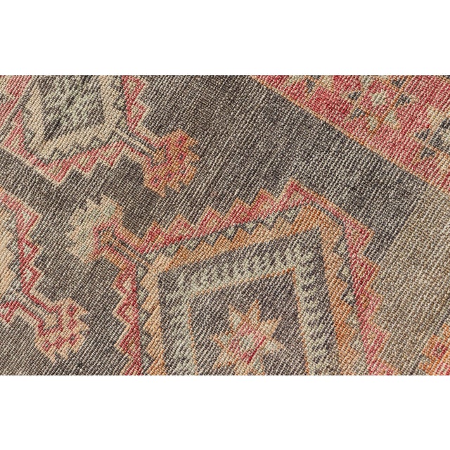 Turkish Oushak Runner With Coral Red and Taupe Geometric Medallion Design For Sale - Image 12 of 12