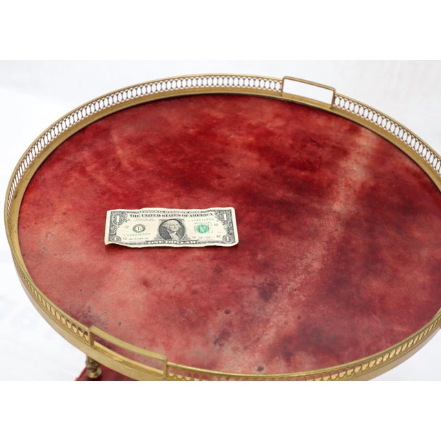 Burgundy Mid 20th Century Round Aldo Tura Lacquered Parchment Goat Skin Serving Bar Cart For Sale - Image 8 of 9