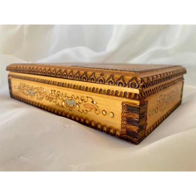 Bulgarian Handpainted Wooden Cigarette Box with Original Sticker, 1950s For Sale - Image 9 of 12