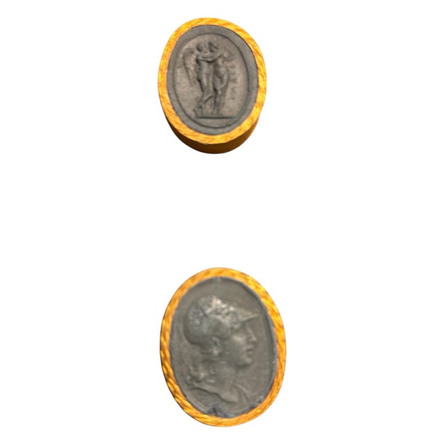 19th Century Pair of Antique Black Basalt Framed Intaglios-Italian 19th Century For Sale - Image 5 of 8
