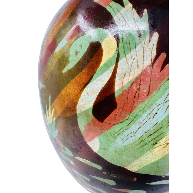 Large Vintage Peruvian Chulucanas Smoked Pottery Swan Sphere Vase For Sale In Tampa - Image 6 of 12