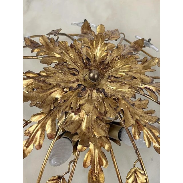 Metal Gilt Iron & Glass Ceiling Light from Banci, Italy, 1980s For Sale - Image 7 of 11