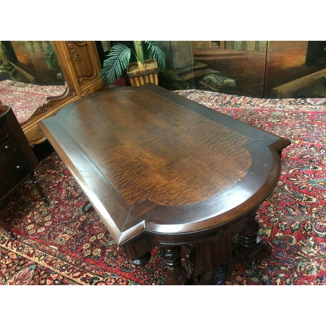 Antique Library Table, Victorian Accent Table, Walnut and Tiger Maple For Sale - Image 11 of 12