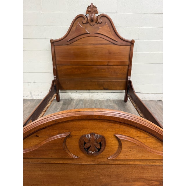 Victorian Antique Full Size Late Victorian Carved Walnut Bed For Sale - Image 3 of 18