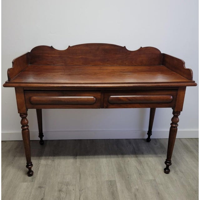 Antique English Georgian Mahogany Gallery Writing Desk With Two Drawers, Circa 1830 For Sale - Image 11 of 12