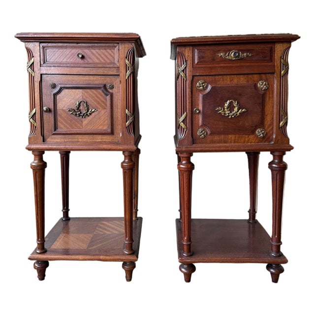 Pair of 19th Century Mahogany Marble-Top Side Tables For Sale