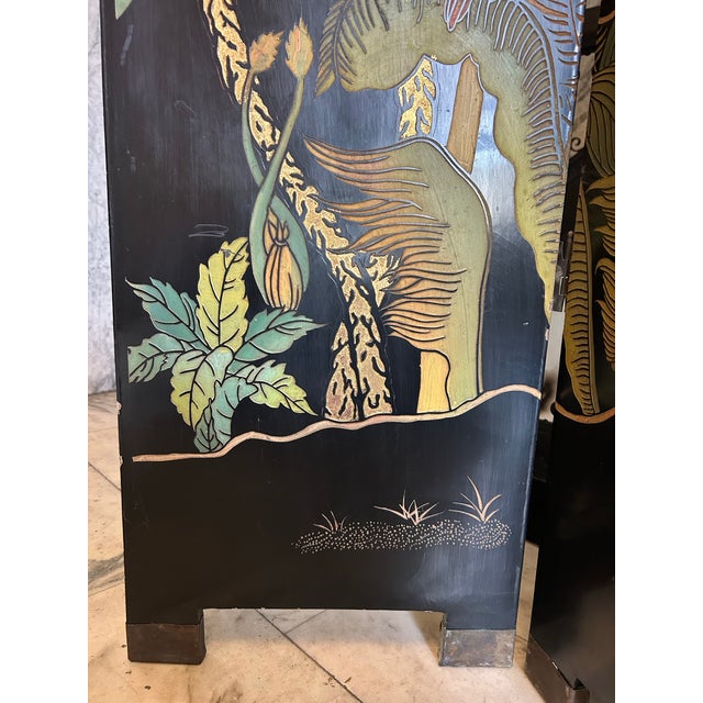 Black Asian Art Deco Screen/ Room Divider For Sale - Image 8 of 12