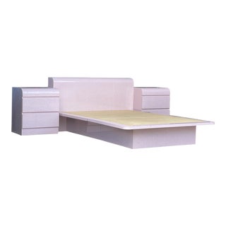 1980s Postmodern Barbie Pink Formica Floating Full Bed and Nightstand Side Tables For Sale