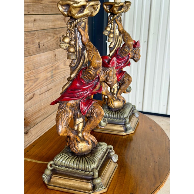 Wildwood Late 20th Century Pair of Wildwood Figural Monkey Table Lamps With Woven Seagrass Shades For Sale - Image 4 of 12