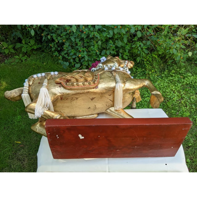 Mid 20th Century XL Chinese Hand-Carved Gilt Wood Stylized Tang Horse Sculpture Statue Figure For Sale - Image 11 of 12