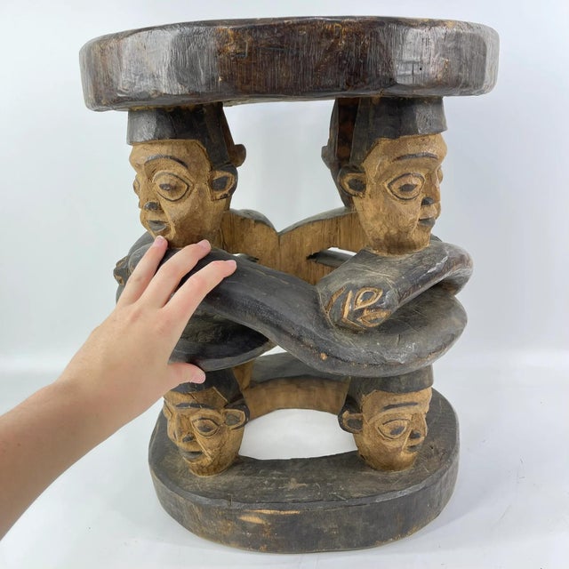 Early 20th Century Bamileke Eight Faces Wooden Stool Cameroon For Sale In Denver - Image 6 of 9