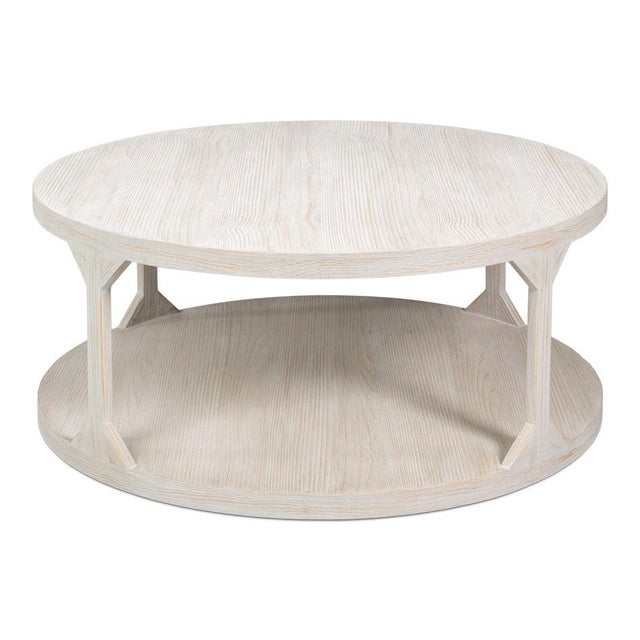 Gray Scandinavian Two-Tier Drum Coffee Table in Grey Pine For Sale - Image 8 of 11