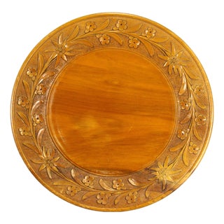 Early 20th C. Black Forest Style Carved Wooden Plate W Edelweiss 10.5" For Sale