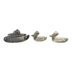 1960s Glass Duck Trinket Dishes- Set of 3