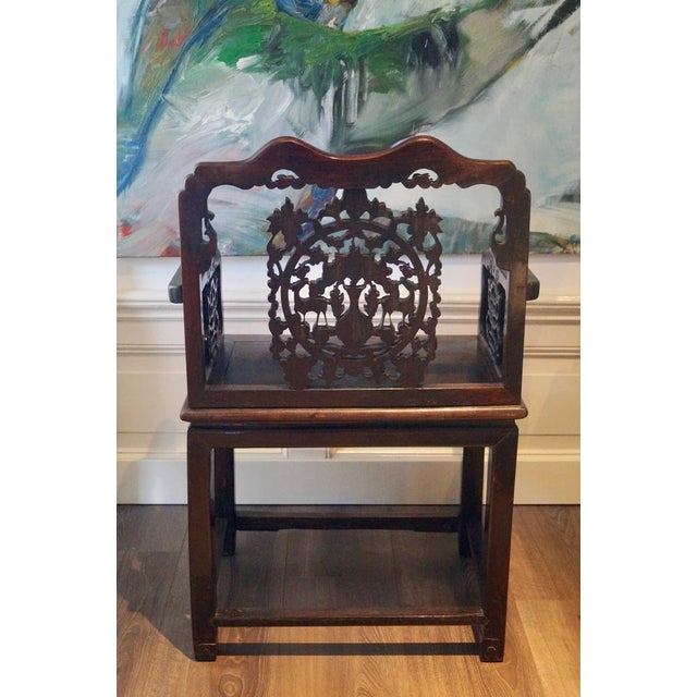Chinese Wooden Chair with Carved Back and Armrests, 1850 For Sale - Image 3 of 14