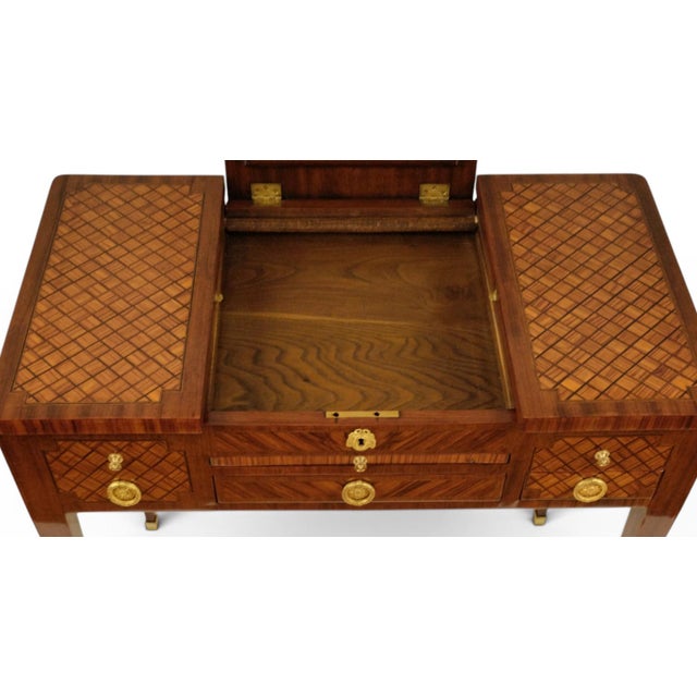 Wood Antique French Neoclassical Marquetry Dressing Table with Lift-Top Mirror, 1890s For Sale - Image 7 of 18
