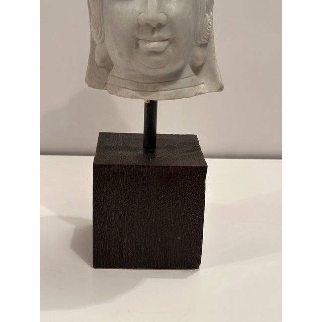 Stone Carved Marble Bust of Quan Yin Figure on Custom Stand For Sale - Image 7 of 9