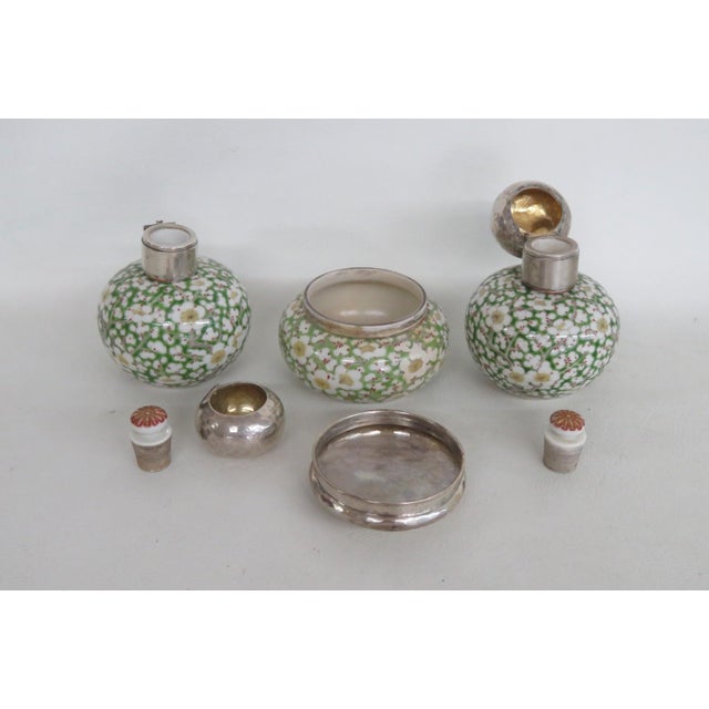 Cloisonne Enamel Sterling Lidded 3pc Vanity Set Empty Perfume Bottles Jar 5113b For Sale In Miami - Image 6 of 18