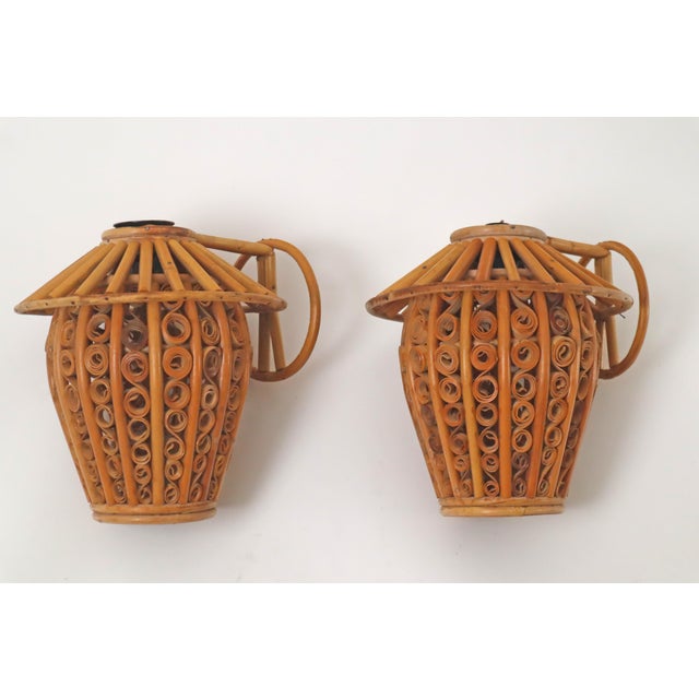 Bamboo Lantern Wall Lights, 1950s, Set of 2, in Very Good conditions. Designed 1950 to 1959 Up to 250V (Europe/UK...