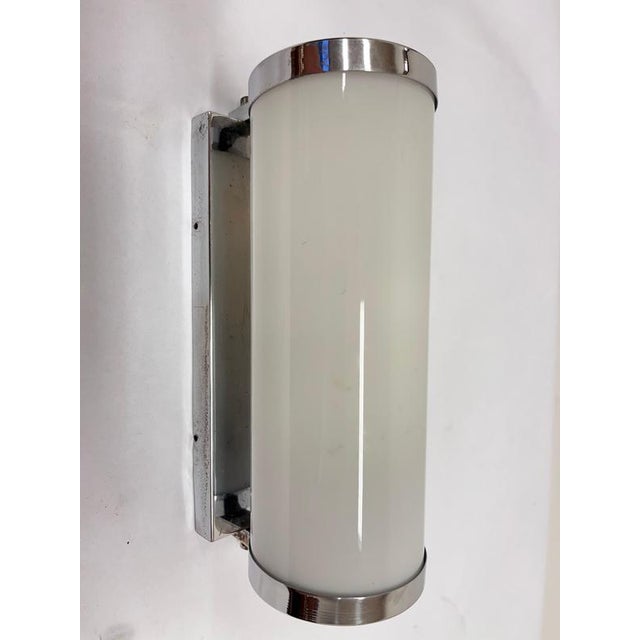 Glass Bauhaus Chrome Wall Lamp, Former Czechoslovakia, 1930s For Sale - Image 7 of 9