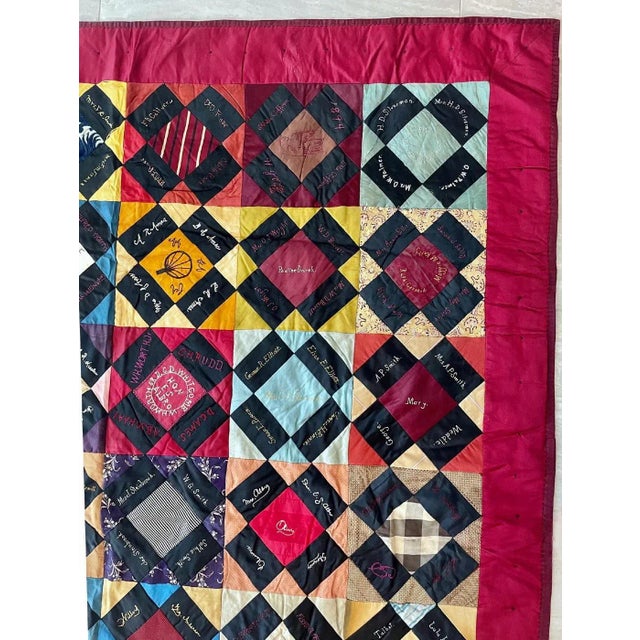 Antique Patchwork Embroidered Signature Quilt, Mid 19th Century For Sale In Chicago - Image 6 of 9